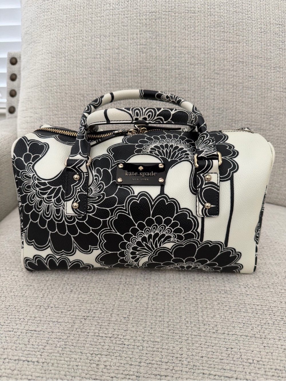 kate spade Black and White Floral Dome Satchel